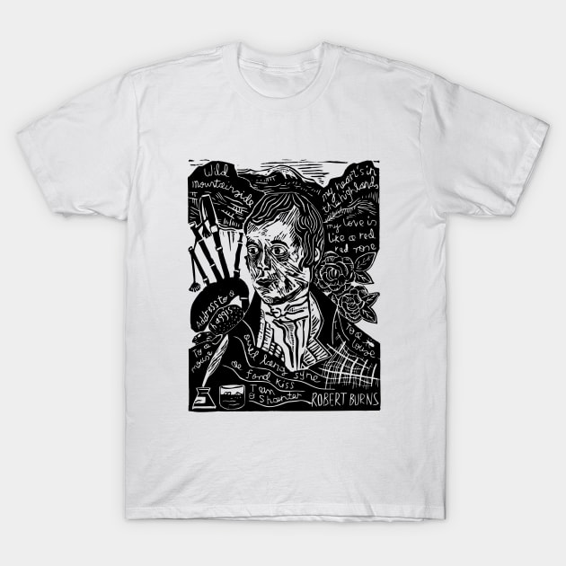 Robert Burns Linocut T-Shirt by louweasely